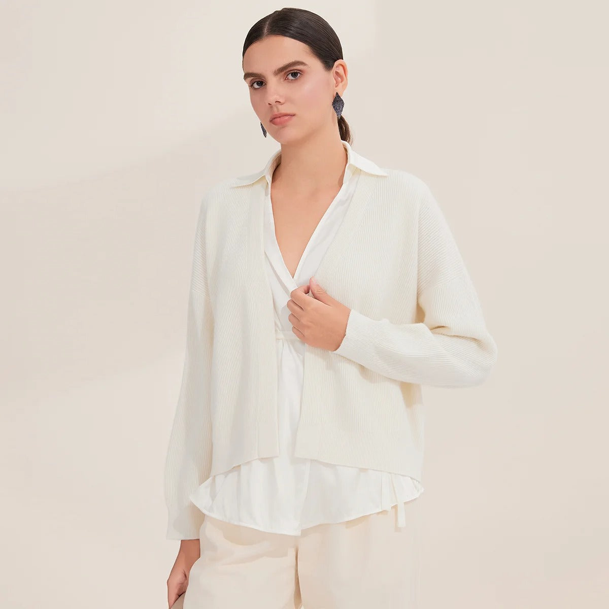 BD4521254 Women's Wool Cardigan and Silk Vest V-Neck 2 Pieces Set BC Luxury Fall Clothing for Women